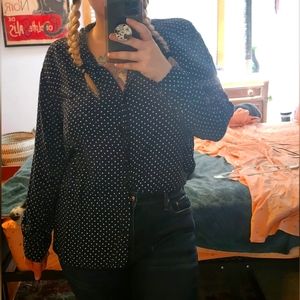 Beach Lunch Lounge Stars and Dots Blue Button up blouse XL